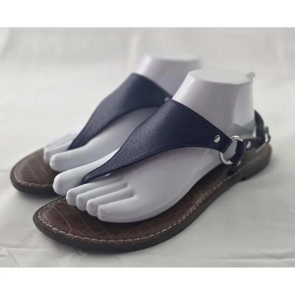 Sam Edelman Greta Sandals Womens 9 Navy Blue Leather Quiet Luxury Resort Coastal